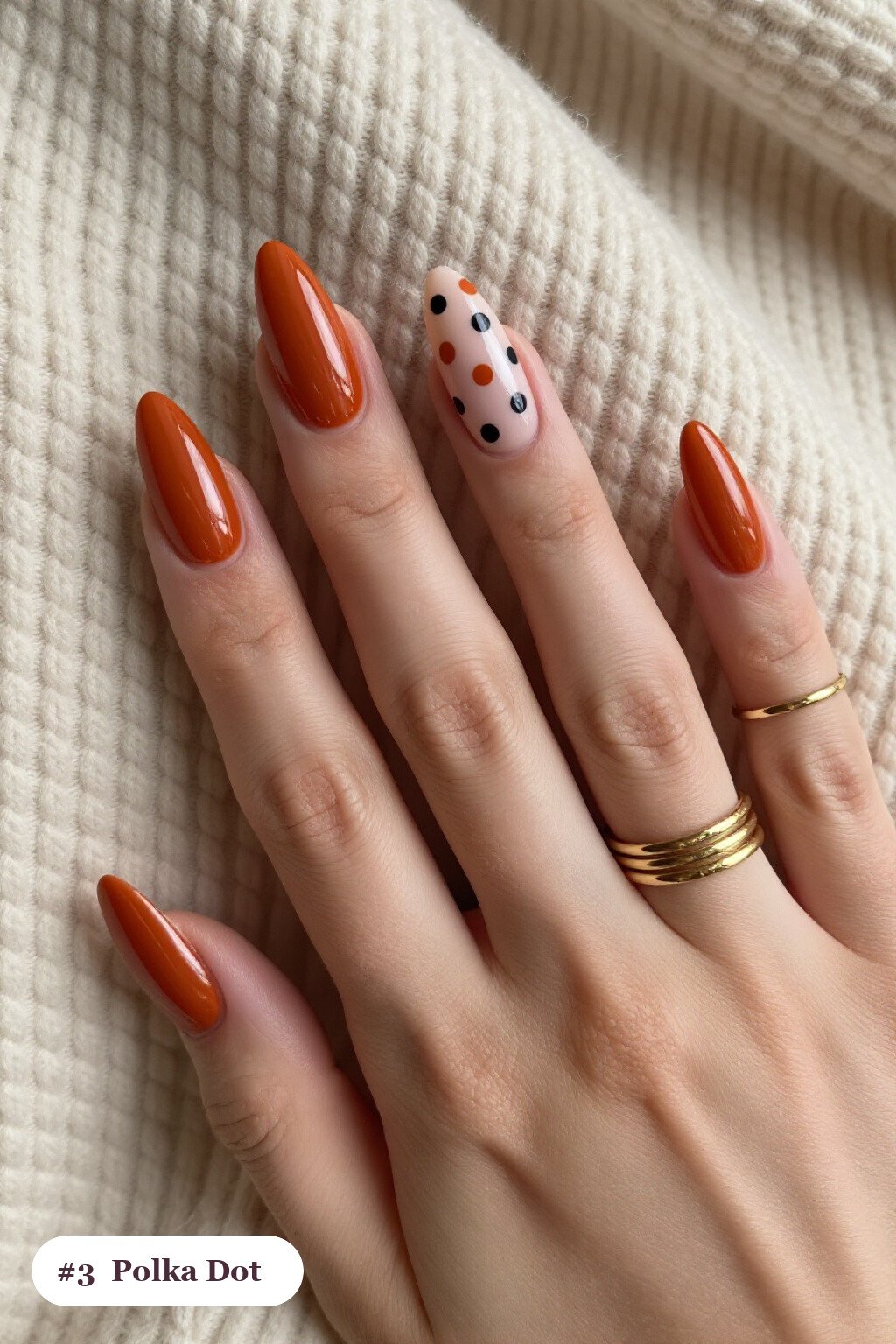 Long Stiletto Burnt Orange Tortoise Nails With Playful Polka Dots - fall tortoise nails