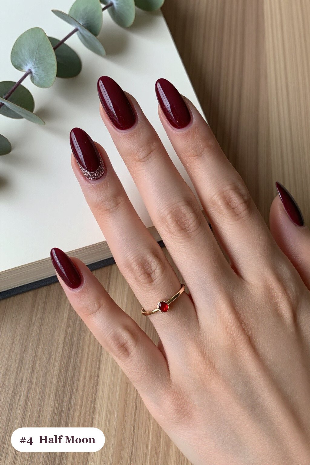 Long Coffin Burgundy Tortoise Nails in a Half-Moon Design - fall tortoise nails