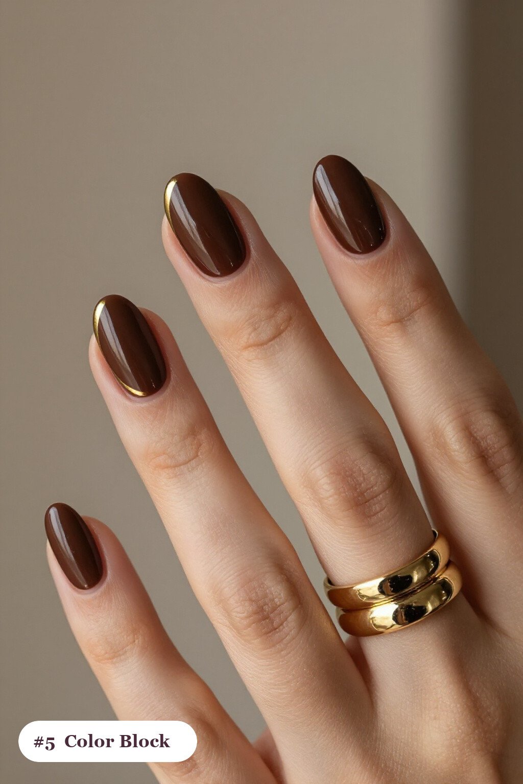 Medium Coffin Chocolate Brown Tortoise Nails in a Colour-Block Style - fall tortoise nails