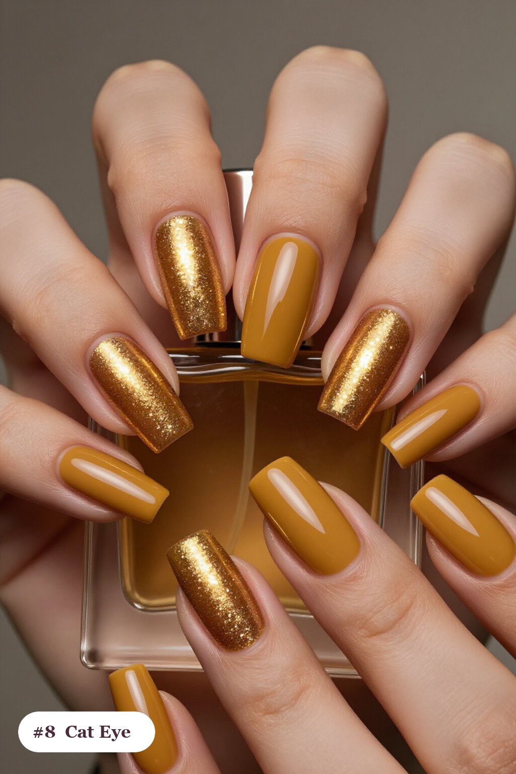 Long Square Mustard Tortoise Nails With a Glowing Shimmer Band - fall tortoise nails