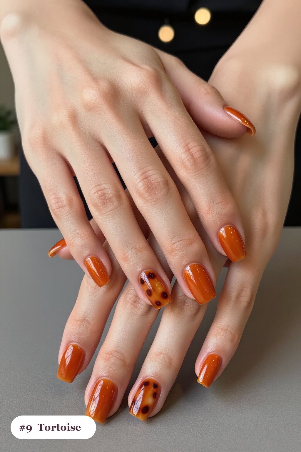 Medium Square Burnt Orange Tortoise Nails With Amber Accents - fall tortoise nails