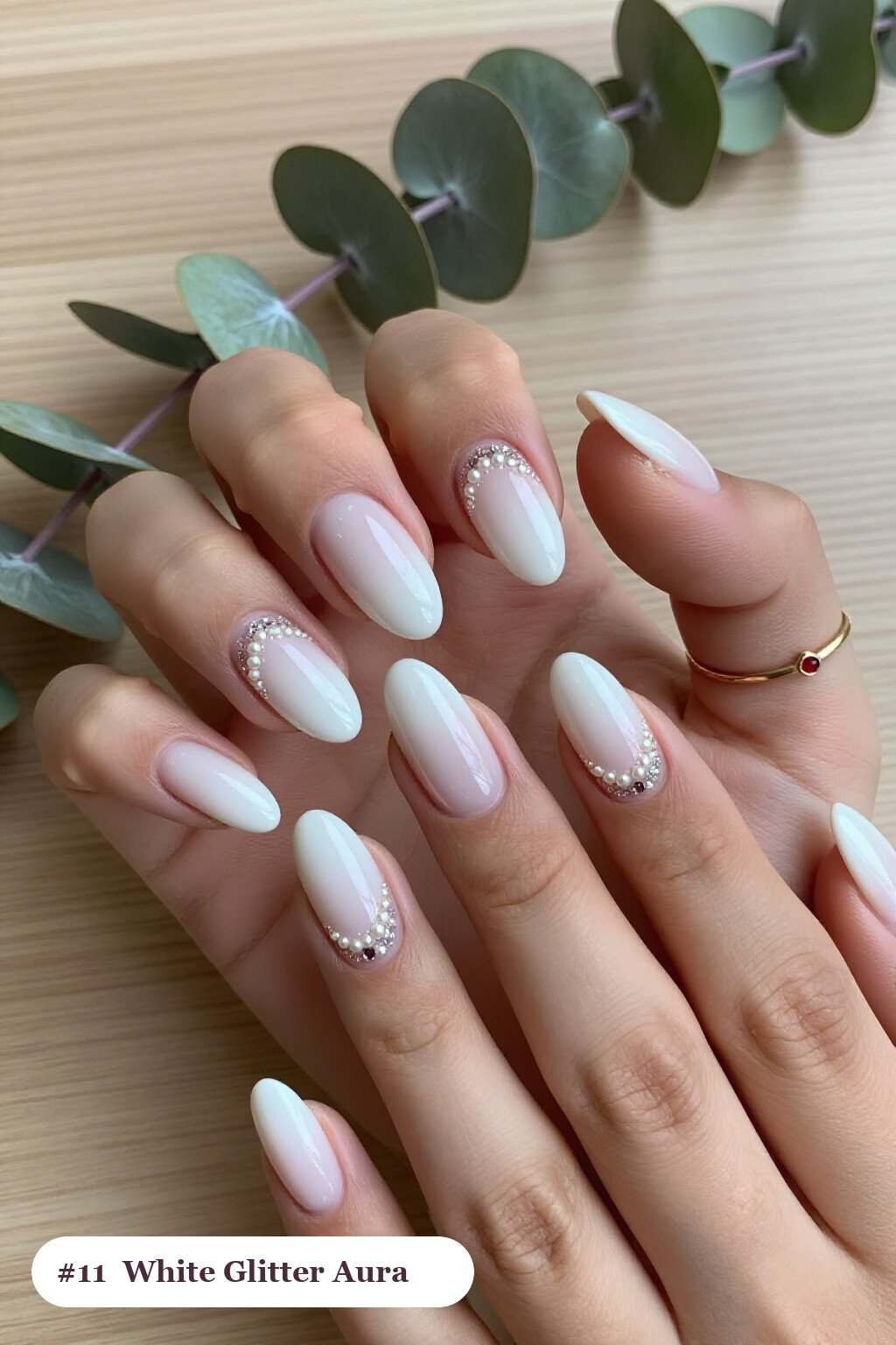 Sparkling Glitter Gradient White Almond Aura Nails - white almond aura nails