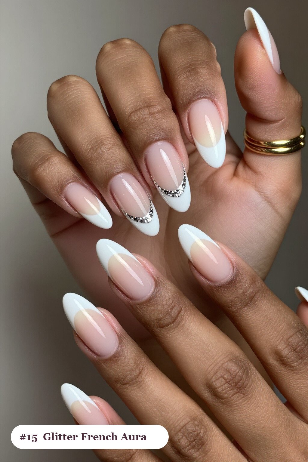 Glitter French White Almond Aura Nails: Best Shades for Every Season - white almond aura nails