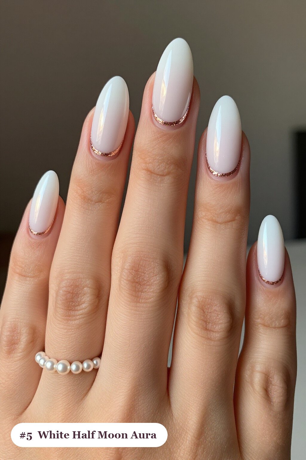 Half-Moon Glitter White Almond Aura Nails - white almond aura nails