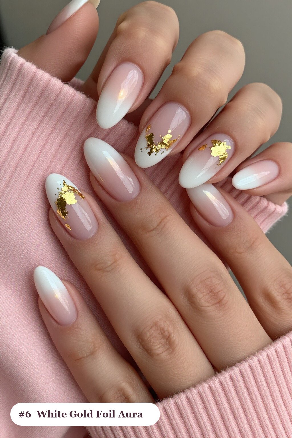 Luxurious Gold Foil White Almond Aura Nails - white almond aura nails