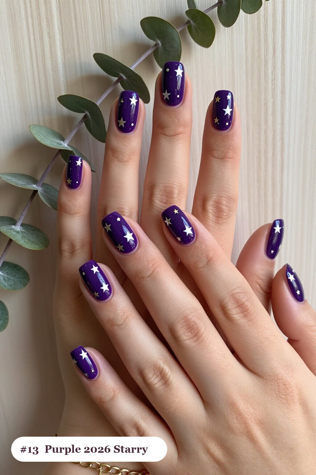 Deep Purple Square Nails Sparkling with White and Gold Stars - 2026 halloween acrylic nails Deep Purple Square Nails Sparkling with White and Gold Stars - 2026 halloween acrylic nails