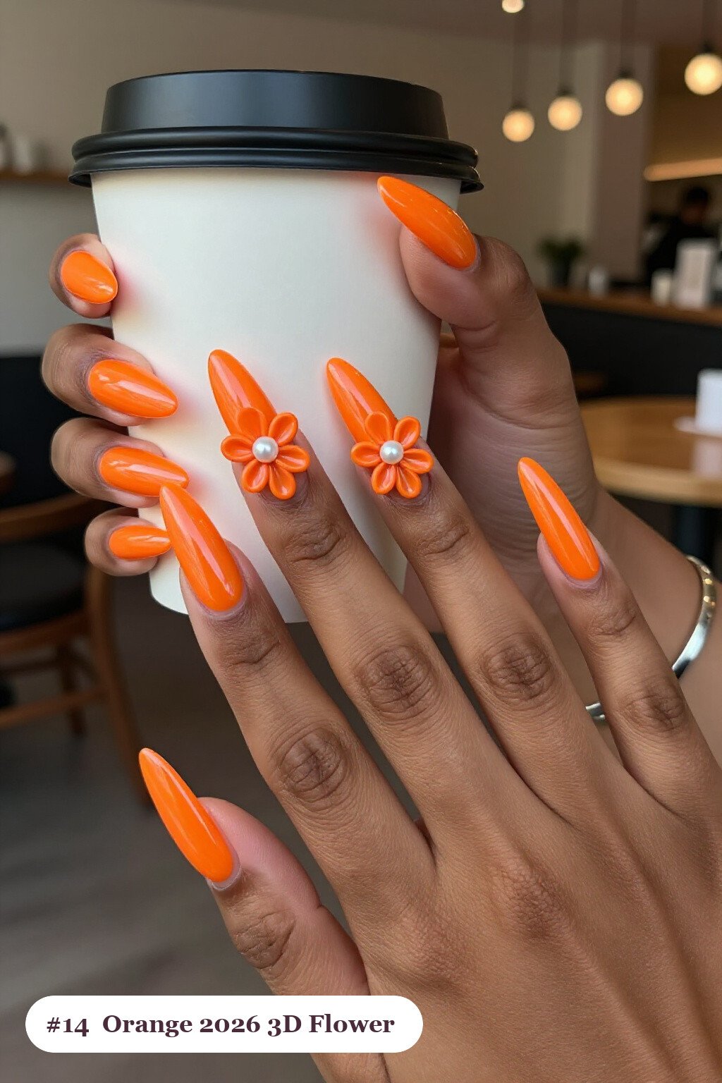Orange Ballerina Nails Featuring 3D Pearl‑Center Flowers - 2026 halloween acrylic nails Orange Ballerina Nails Featuring 3D Pearl‑Center Flowers - 2026 halloween acrylic nails