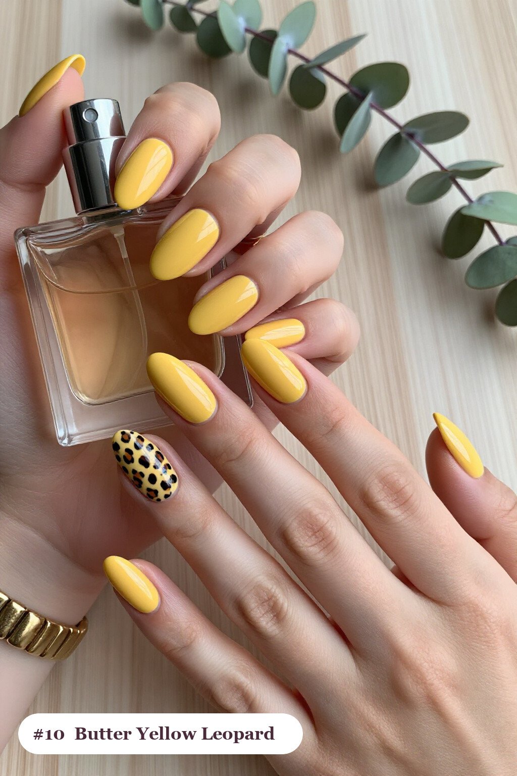 Butter Yellow Almond Nails Sporting Leopard Print Accents - almond nails