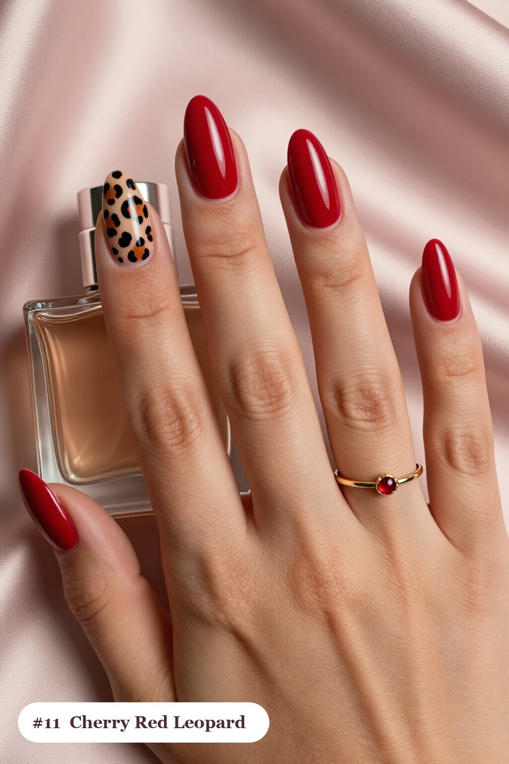 Cherry Red Almond Thanksgiving Nail Designs with Leopard Print Accents - almond thanksgiving nail designs Cherry Red Almond Thanksgiving Nail Designs with Leopard Print Accents - almond thanksgiving nail designs