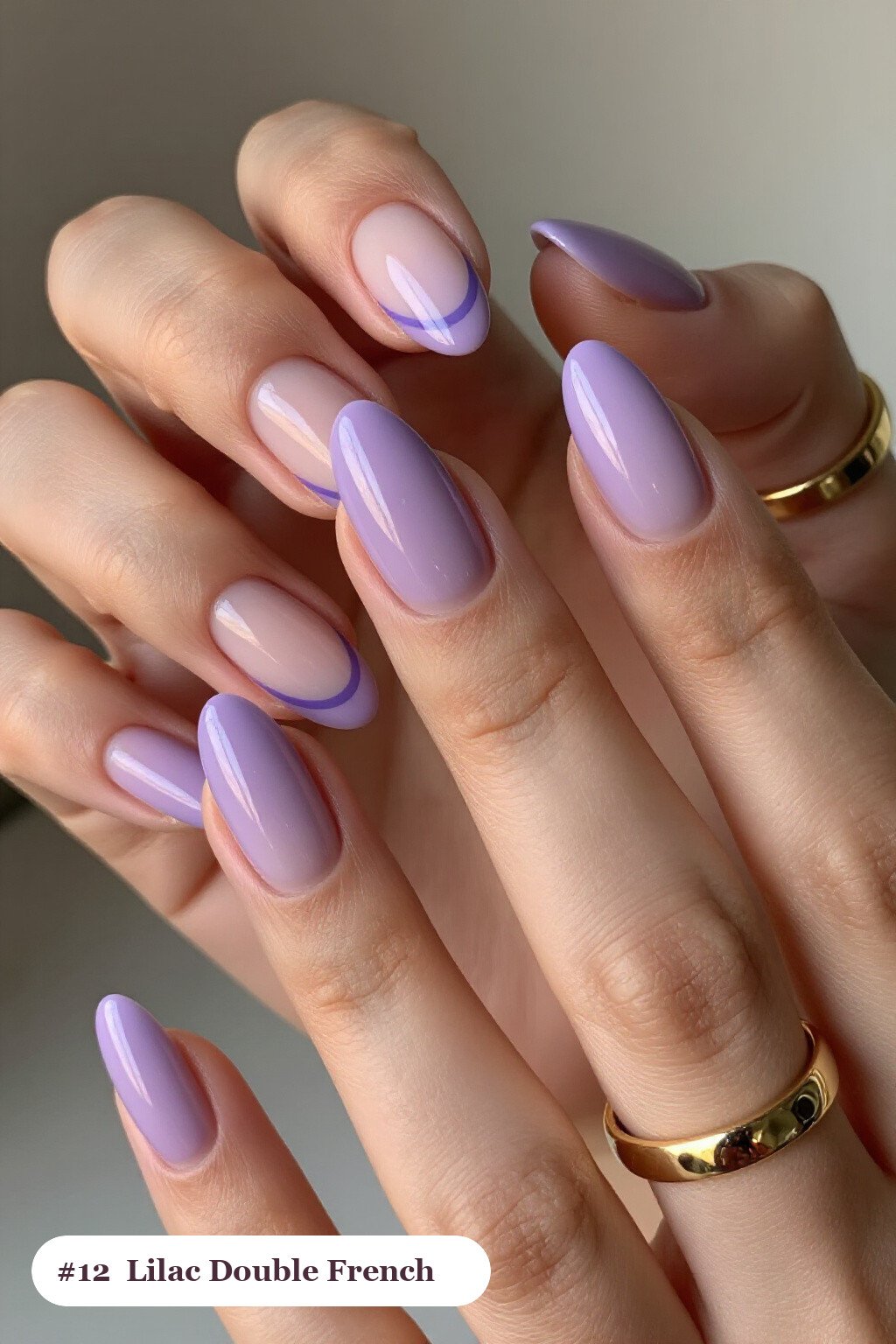 Lilac Almond Nails Featuring Double‑Line French Tips in Two Complementary Colours - almond thanksgiving nail designs Lilac Almond Nails Featuring Double‑Line French Tips in Two Complementary Colours - almond thanksgiving nail designs