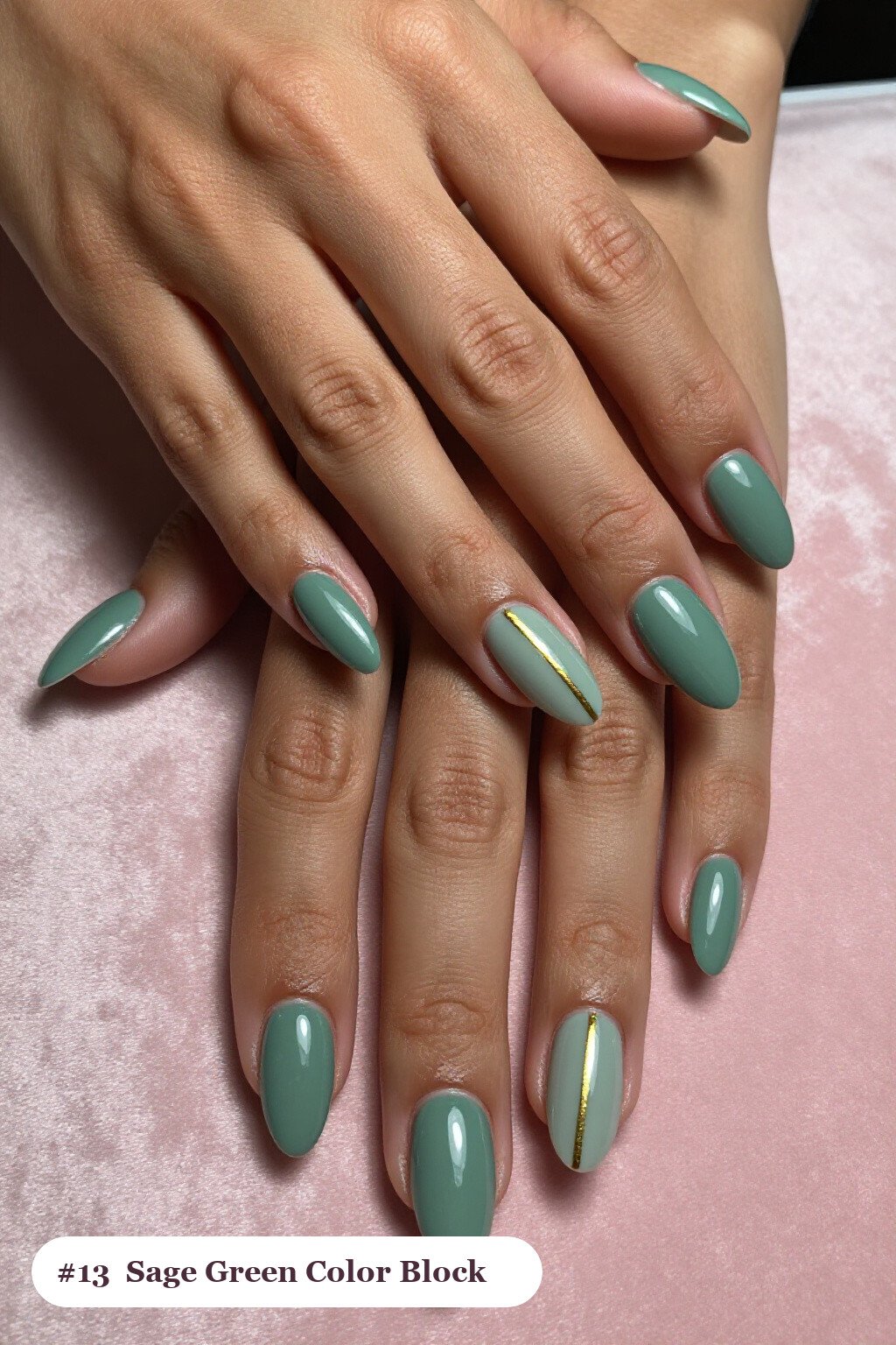 Sage Green Almond Nails in Diagonal Colour‑Block with Gold Line: Best Shades for Every Season - almond thanksgiving nail designs Sage Green Almond Nails in Diagonal Colour‑Block with Gold Line: Best Shades for Every Season - almond thanksgiving nail designs