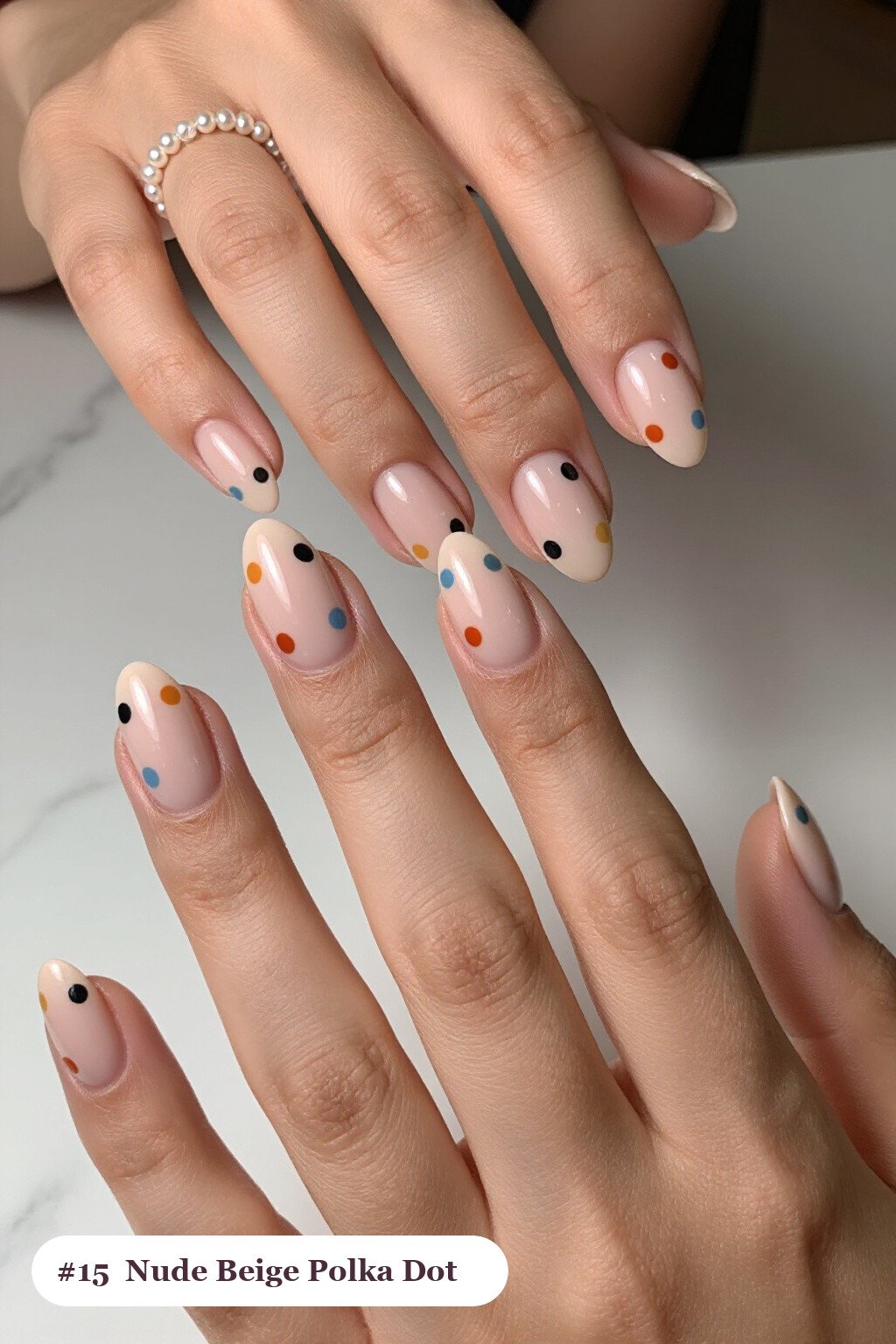 Nude Beige Almond Nails with Playful Two‑Colour Polka Dots: On Short Nails - almond thanksgiving nail designs Nude Beige Almond Nails with Playful Two‑Colour Polka Dots: On Short Nails - almond thanksgiving nail designs