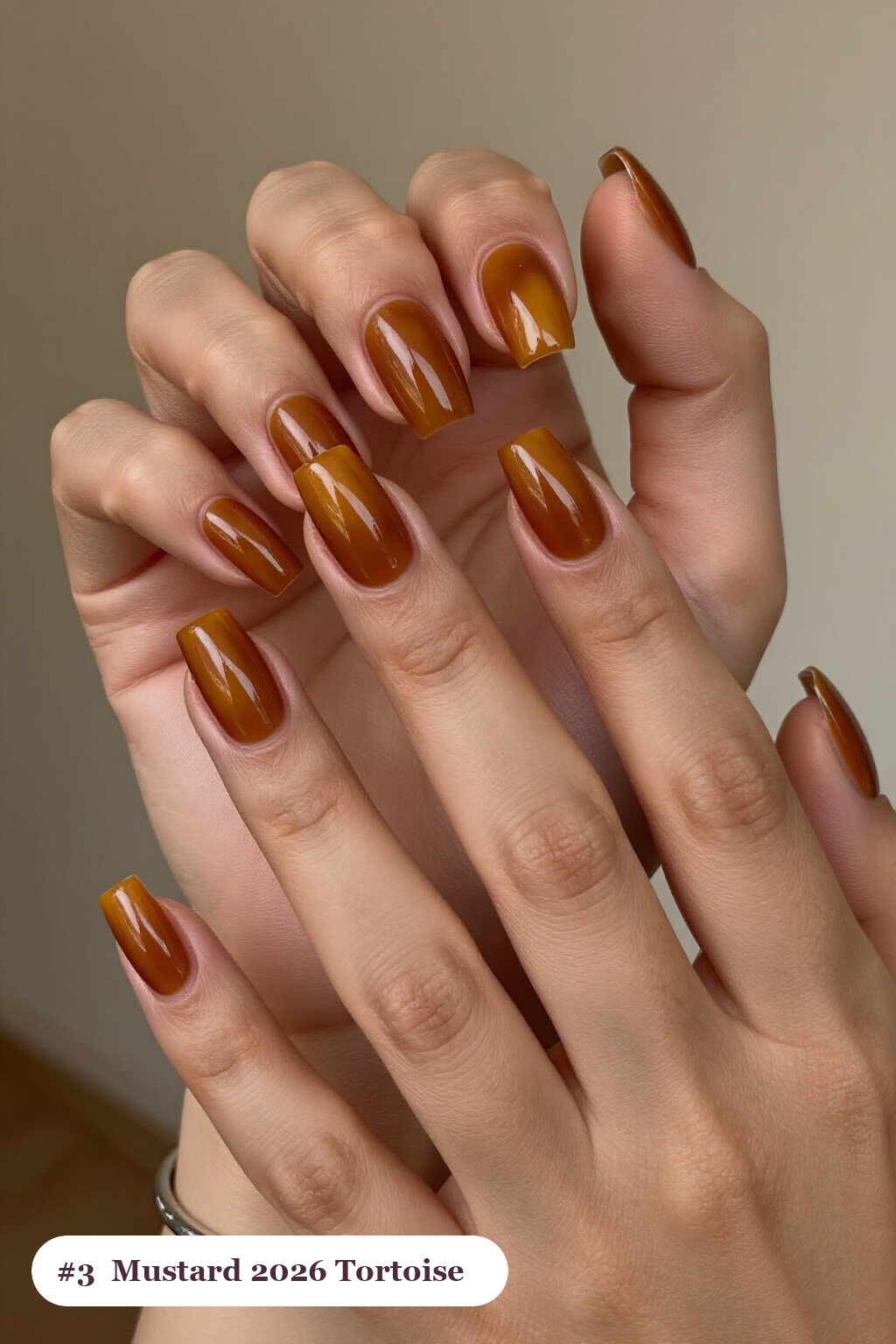 Long square mustard 2026 nails with glossy amber tortoiseshell on two accent nails, perfect for autumn - autumn nails 2026