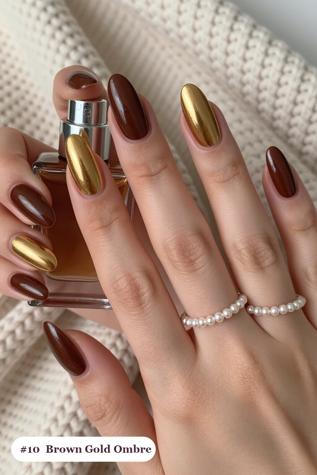 Long Coffin Brown Gold Nails with Two‑Colour Ombre: Best Shades for Every Season - brown and gold fall nails