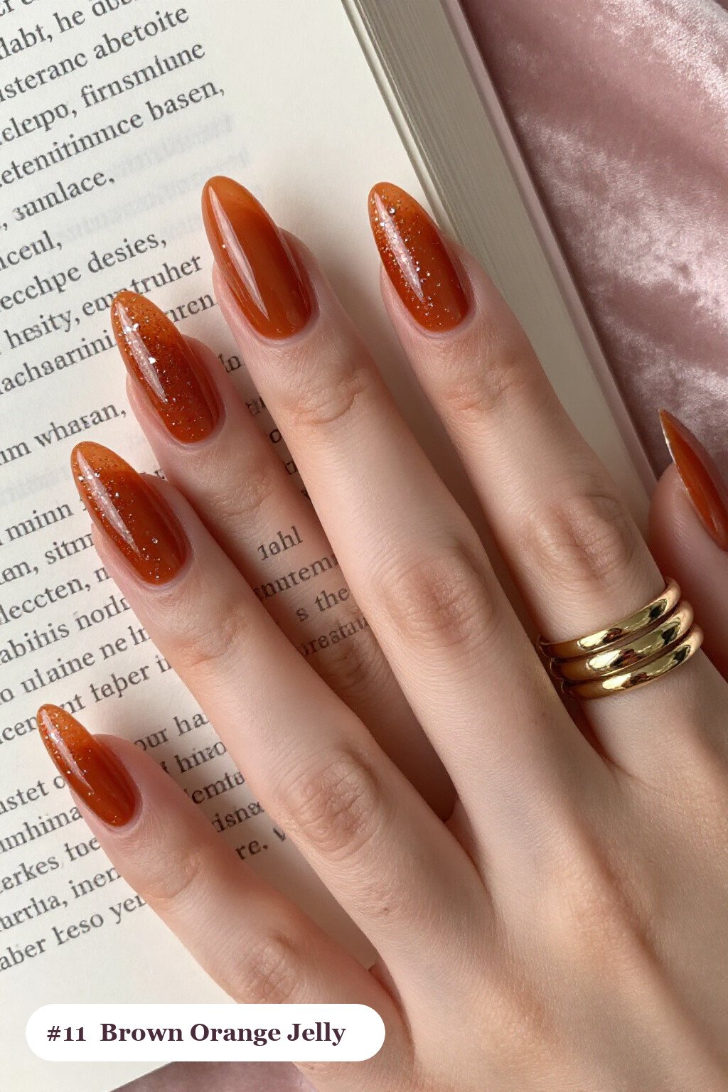 Long Ballerina Brown‑Orange Jelly Nails with Encapsulated Glitter and Silver Chrome - brown and orange fall nails Long Ballerina Brown‑Orange Jelly Nails with Encapsulated Glitter and Silver Chrome - brown and orange fall nails
