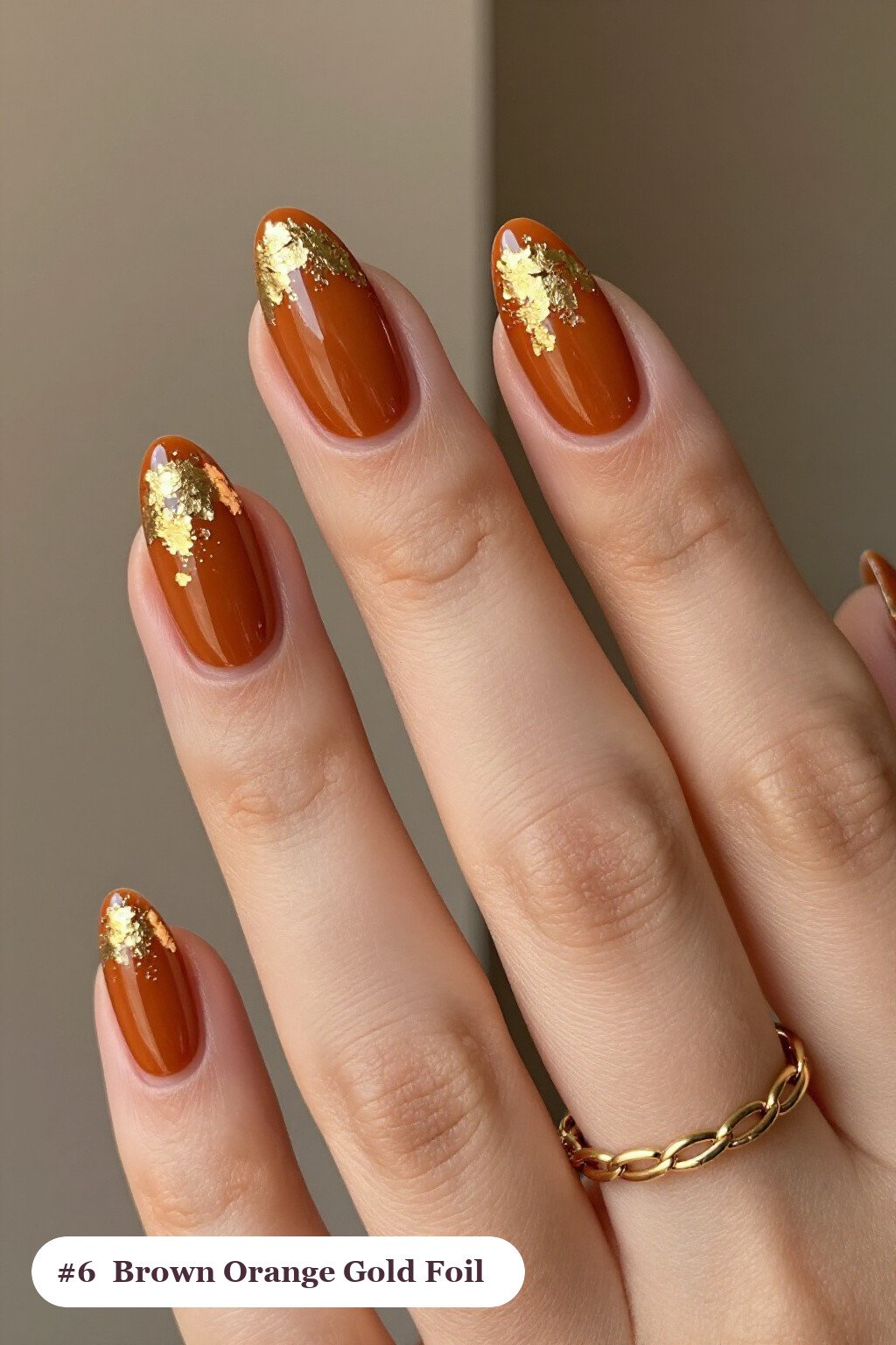 Medium Coffin Brown‑Orange Gold Foil Nails: How to Make Them Last Longer - brown and orange fall nails Medium Coffin Brown‑Orange Gold Foil Nails: How to Make Them Last Longer - brown and orange fall nails
