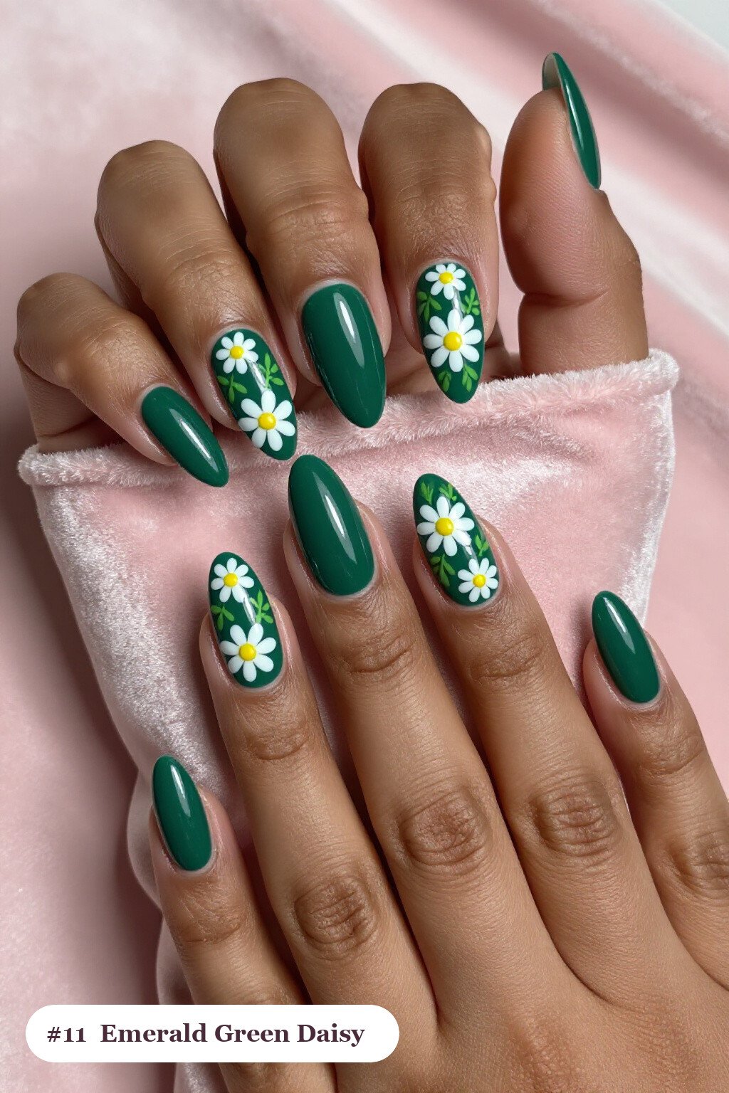 Emerald Daisy‑Petal Almond Nails - christmas almond nails