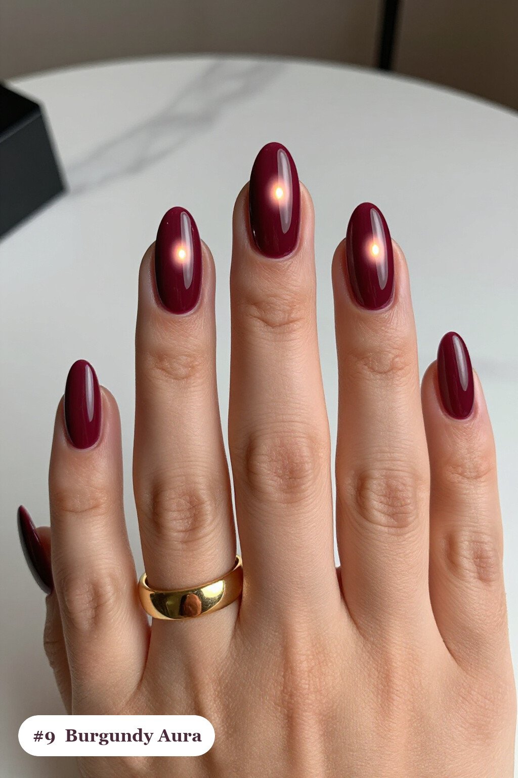 Burgundy Aura‑Airbrushed Almond Nails - christmas almond nails