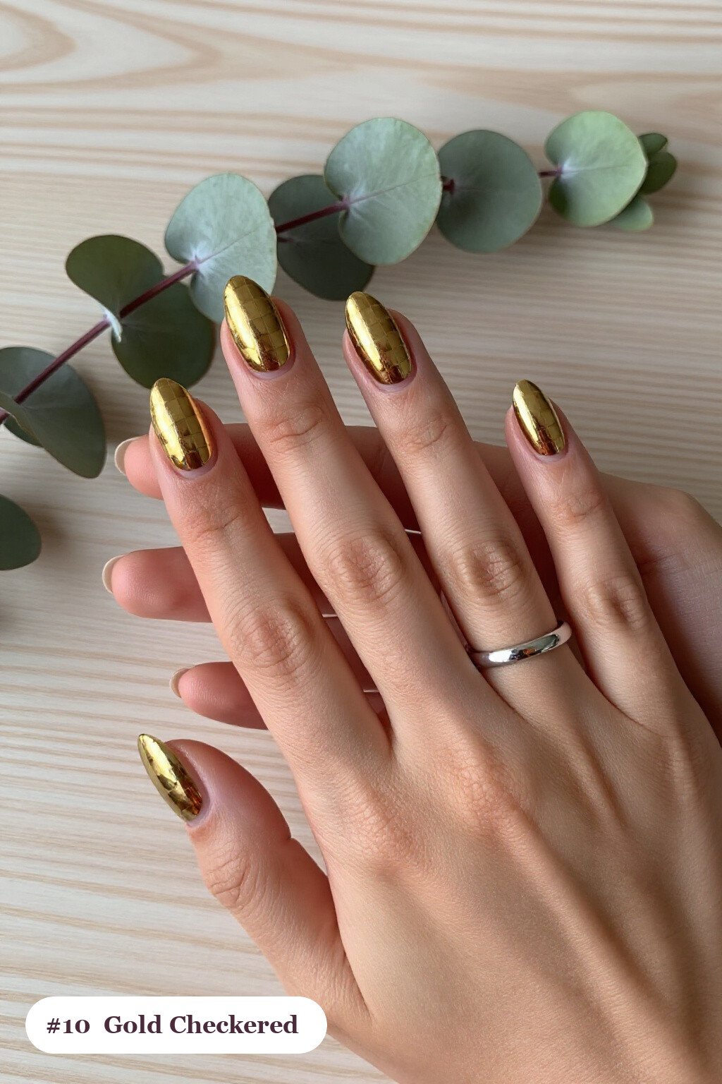 Gold Almond Nails with Checkerboard Accents: How to Make Them Last Longer - christmas almond nails short Gold Almond Nails with Checkerboard Accents: How to Make Them Last Longer - christmas almond nails short