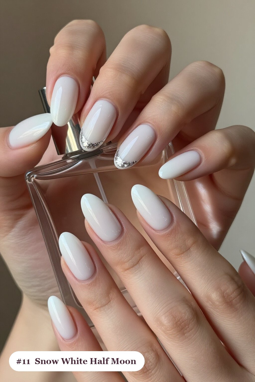 Snow‑White Half‑Moon Almond Nails with Glitter Crescent – Elegant Yuletide Glow - christmas almond nails short Snow‑White Half‑Moon Almond Nails with Glitter Crescent – Elegant Yuletide Glow - christmas almond nails short