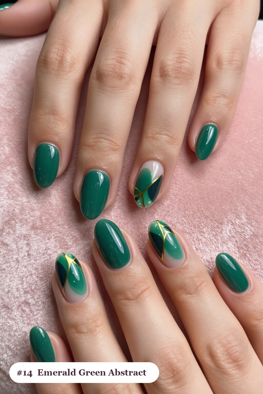 Emerald Green Abstract Blob Almond Nails with Gold Outlines: On Short Nails - christmas almond nails short Emerald Green Abstract Blob Almond Nails with Gold Outlines: On Short Nails - christmas almond nails short