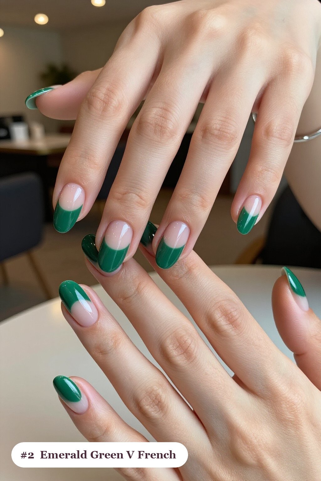 Emerald Green Almond Nails with Deep V‑French Tips – Festive Holiday Elegance - christmas almond nails short Emerald Green Almond Nails with Deep V‑French Tips – Festive Holiday Elegance - christmas almond nails short