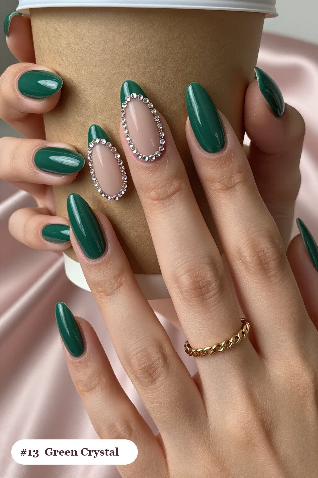 Crystal Rhinestone Ballerina Nails with Soft Nude Base - christmas green nails Crystal Rhinestone Ballerina Nails with Soft Nude Base - christmas green nails