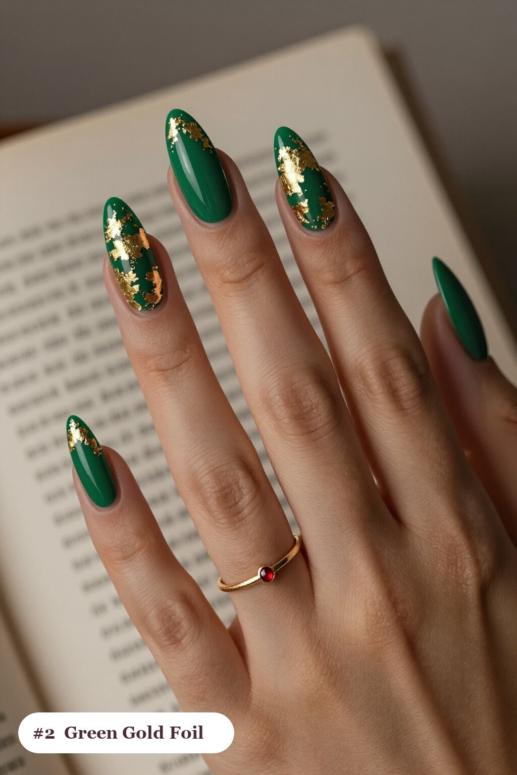 Gold‑Foil & Silver Chrome Almond Nails for Luxe Christmas - christmas green nails Gold‑Foil & Silver Chrome Almond Nails for Luxe Christmas - christmas green nails