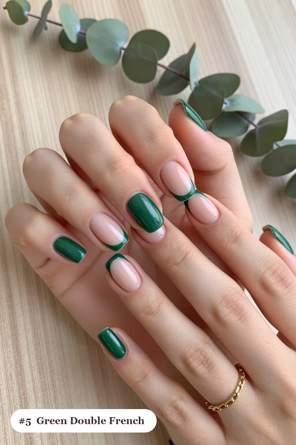 Double‑Line French Square Nails in Green with Nude Touch - christmas green nails Double‑Line French Square Nails in Green with Nude Touch - christmas green nails