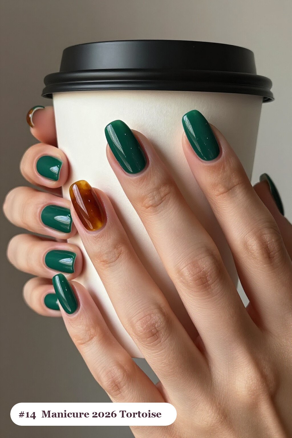 Emerald Green Medium Coffin Nails with Amber Tortoiseshell: On Short Nails - christmas manicure ideas 2026