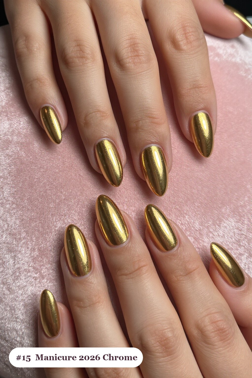 Gold Long Coffin Nails with Liquid Chrome Mirror Finish - christmas manicure ideas 2026