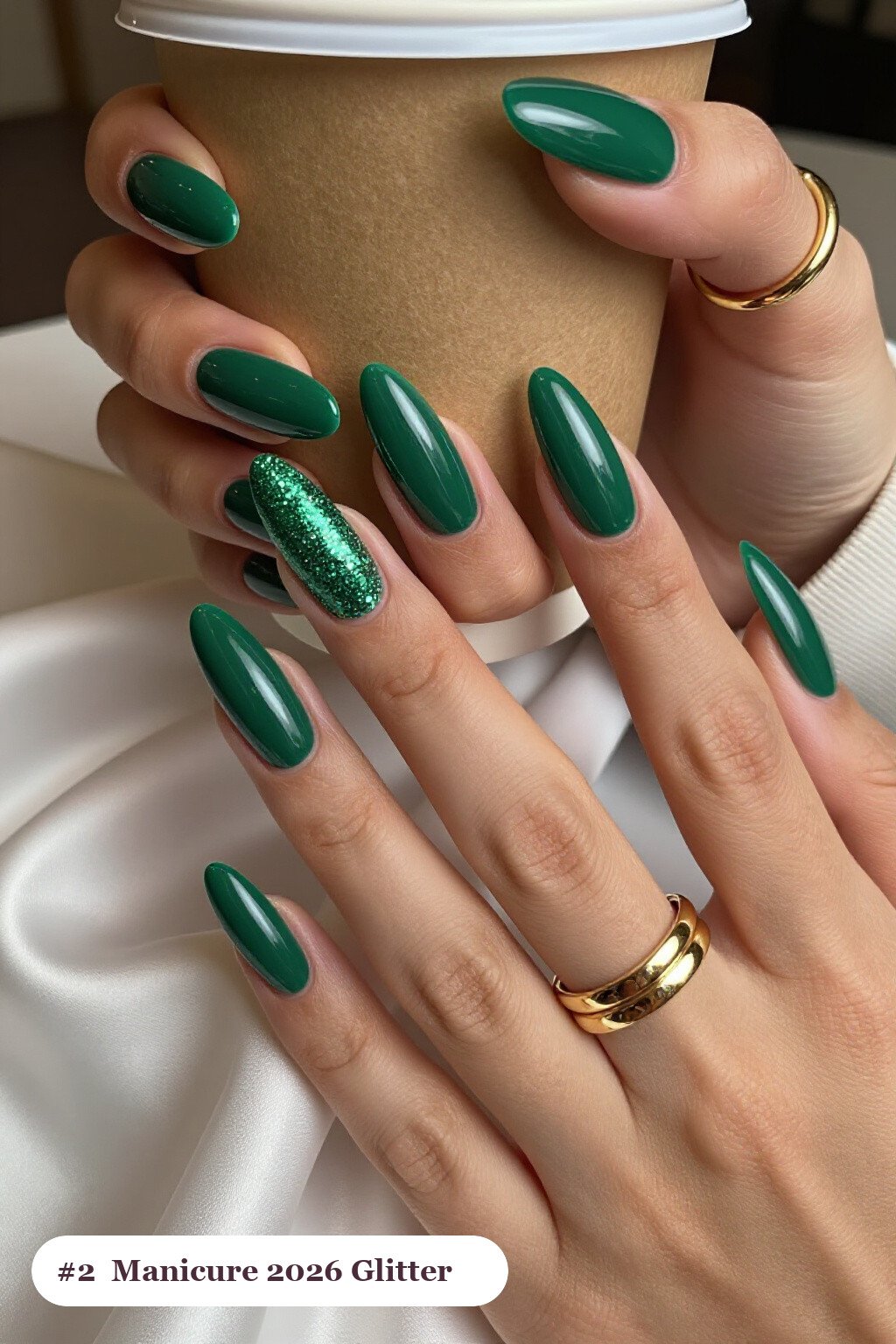 Emerald Green Ballerina Nails with Glitter Gradient: Festive Sparkle - christmas manicure ideas 2026