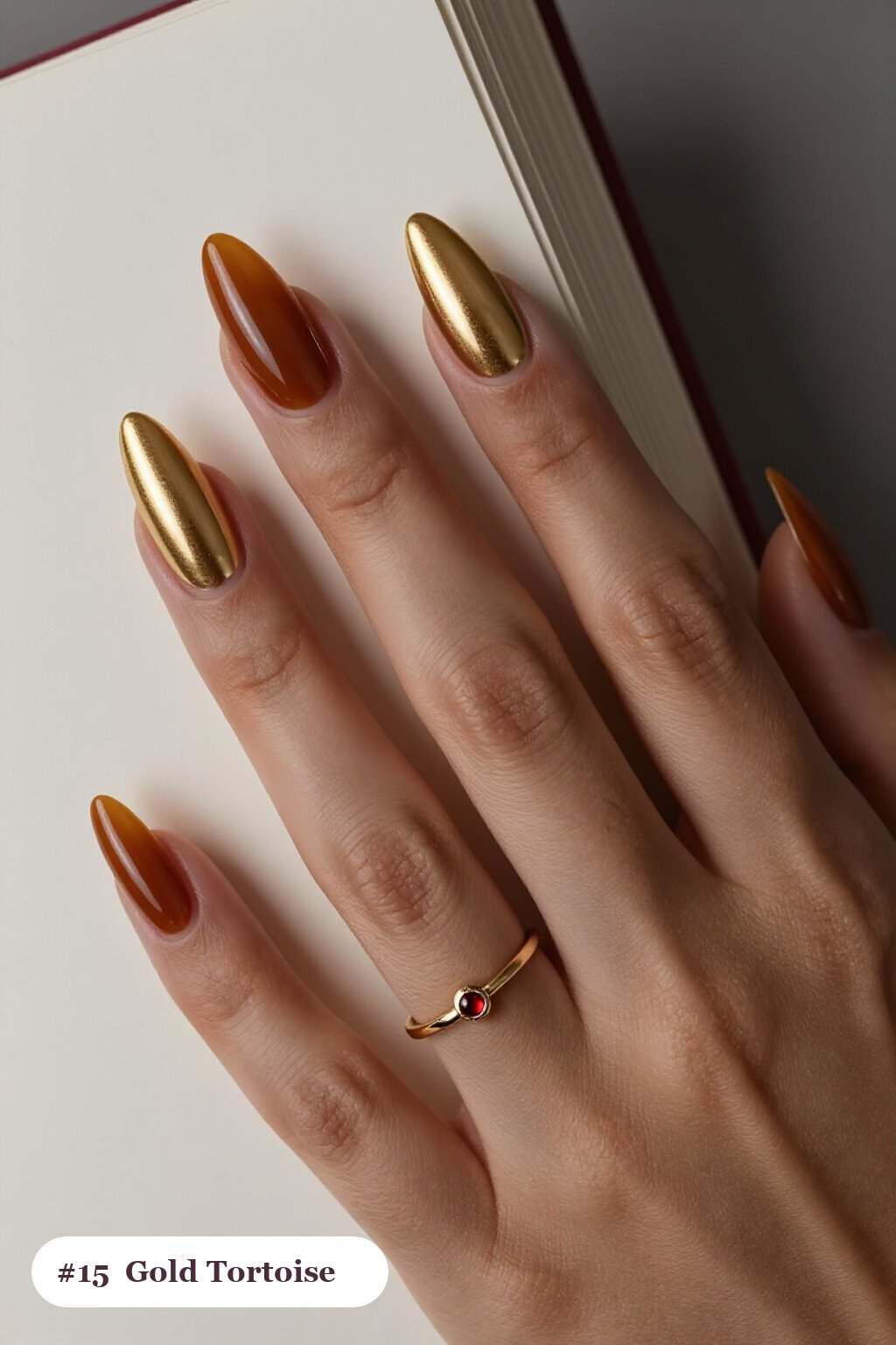 Gold Almond with Amber Tortoiseshell Accents: Warm Holiday Glam - christmas nails