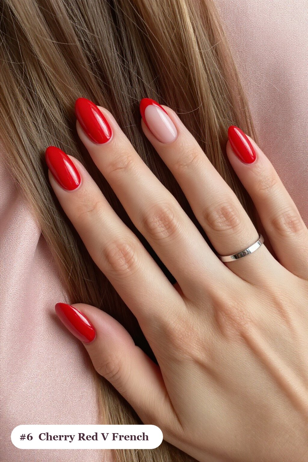 Medium Coffin Cherry Red Nails with V‑French Tips: Best Shades for Every Season - christmas nails