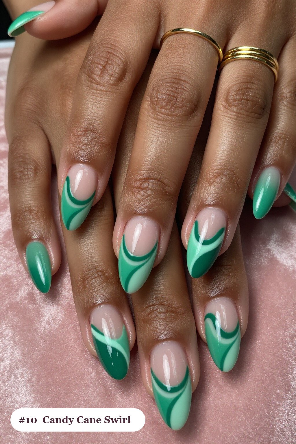 Emerald Green Ballerina Nails with Swirl Lines: How to Make It Last Longer - christmas nails candy cane