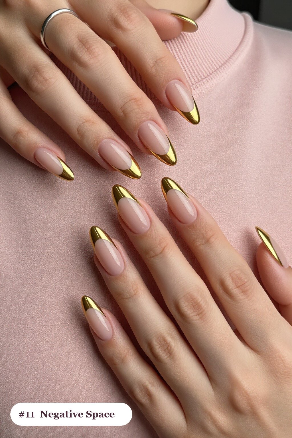 Gold Almond Nails with Negative‑Space Color Windows - christmas nails candy cane