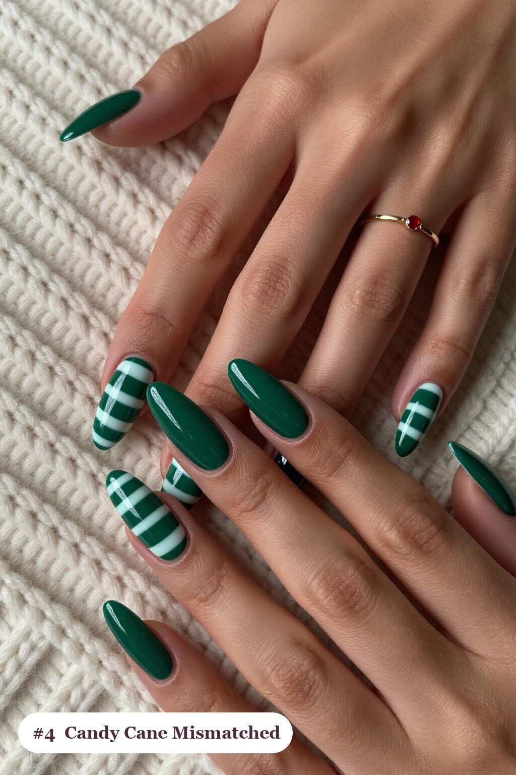 Emerald Green Mismatched Coffin Set for Festive Flair - christmas nails candy cane