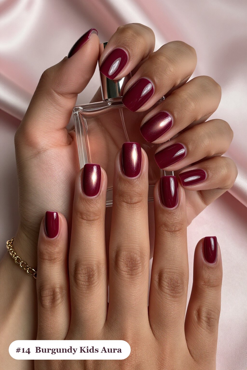 Medium Square Burgundy Kids Nails Featuring a Glowing Airbrushed Aura at the Center - christmas nails for kids