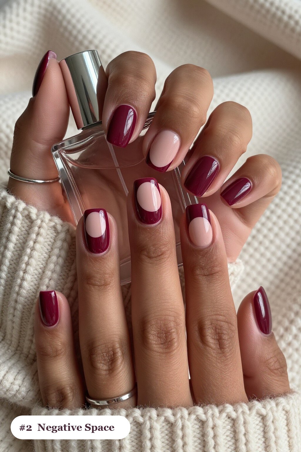 Short Square Burgundy Christmas Nails for Kids in Negative‑Space Nude Windows - christmas nails for kids