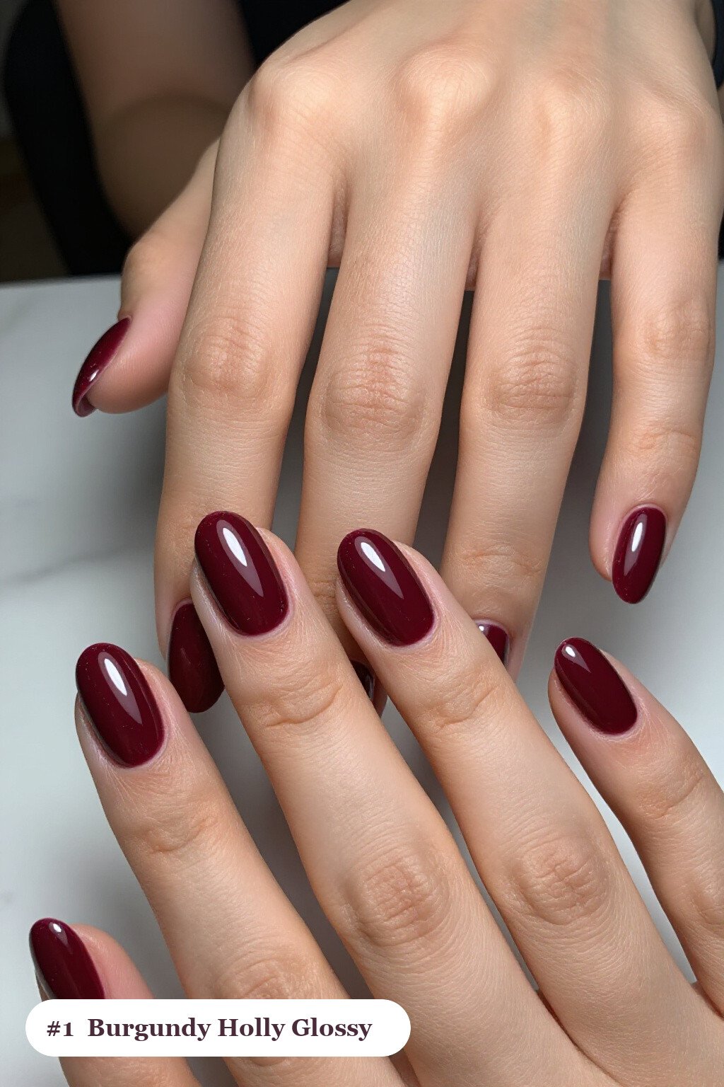 Mirror-Glossy Burgundy Oval Nails: A Festive Christmas Nails Holly Showstopper - christmas nails holly