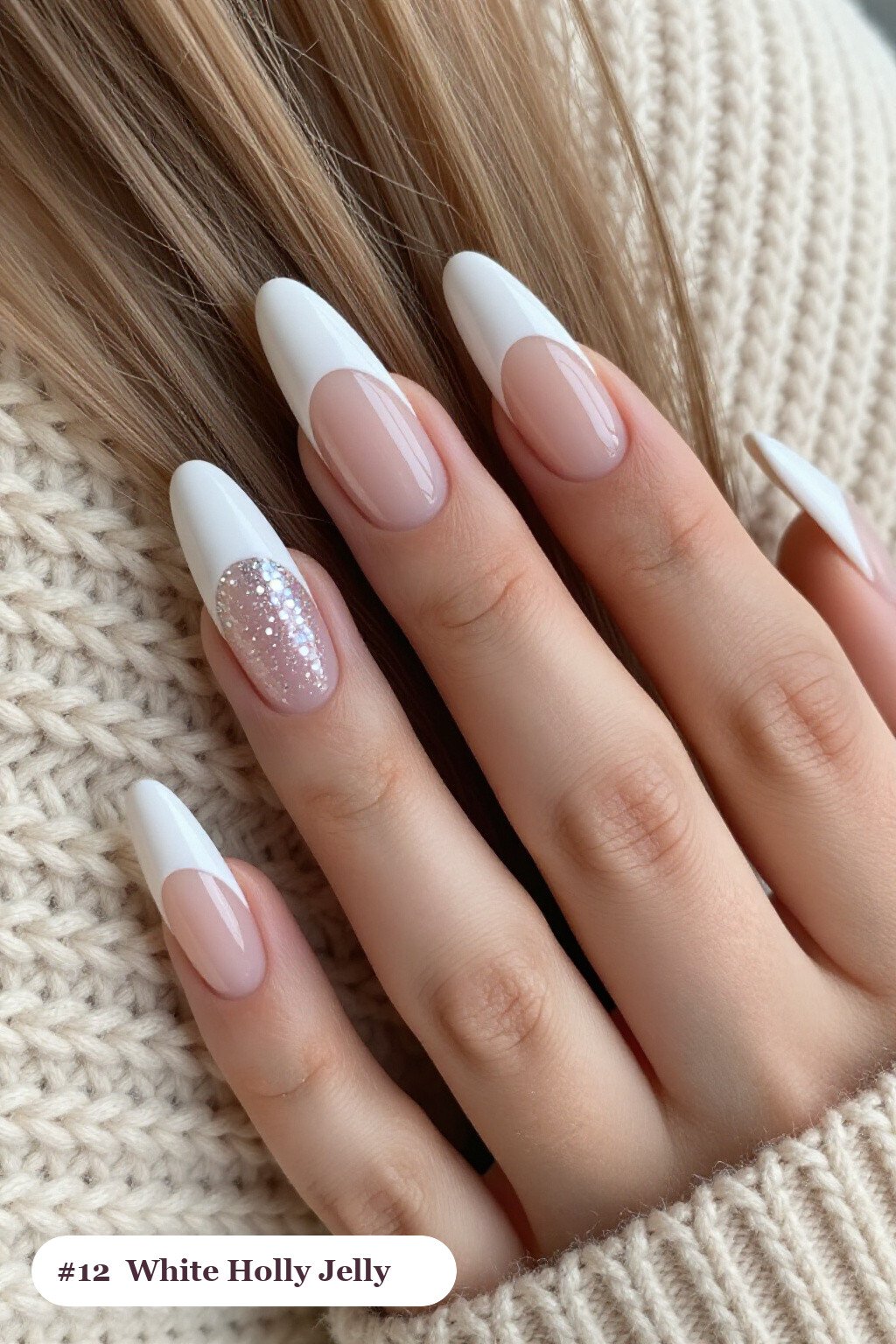 Snow White Square Nails with Jelly Finish and Encapsulated Glitter – Festive Shine - christmas nails holly
