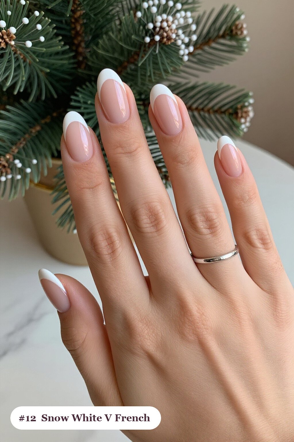 Snow White Almond Nails with Deep V‑French Tips: How to Make Them Last Longer - christmas nails short