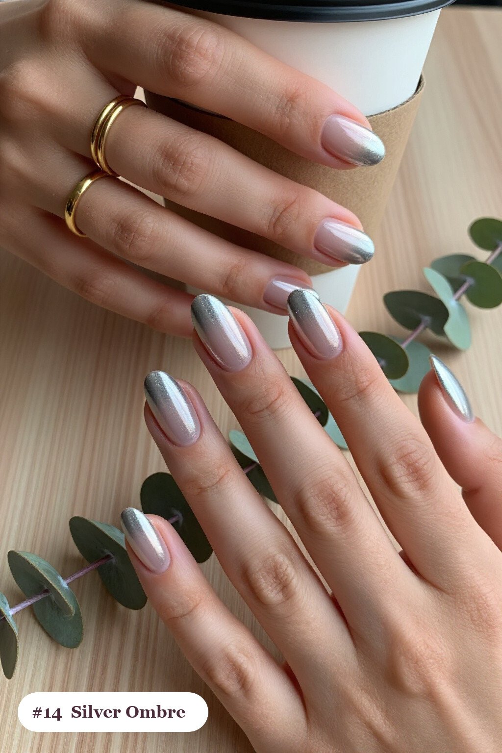 Silver Almond Nails with Vivid Two‑Colour Ombre Melting from Cuticle to Tips - christmas nails short