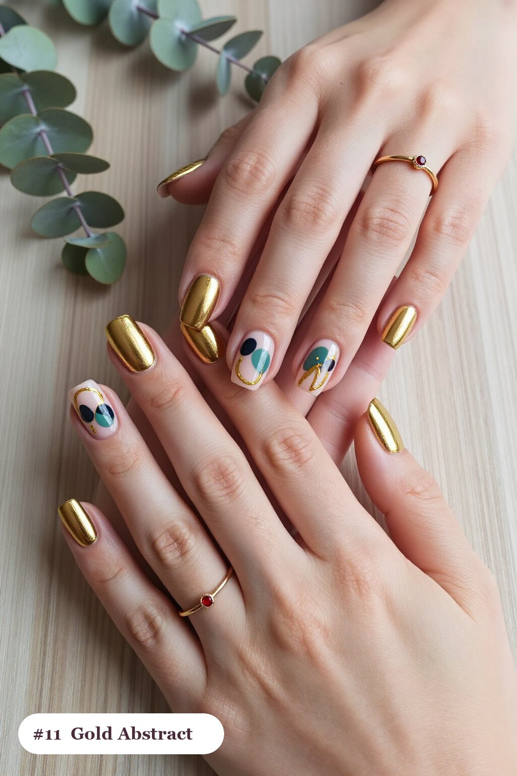 Gold Abstract Blob Art on Medium Square Nails - christmas square nails Gold Abstract Blob Art on Medium Square Nails - christmas square nails