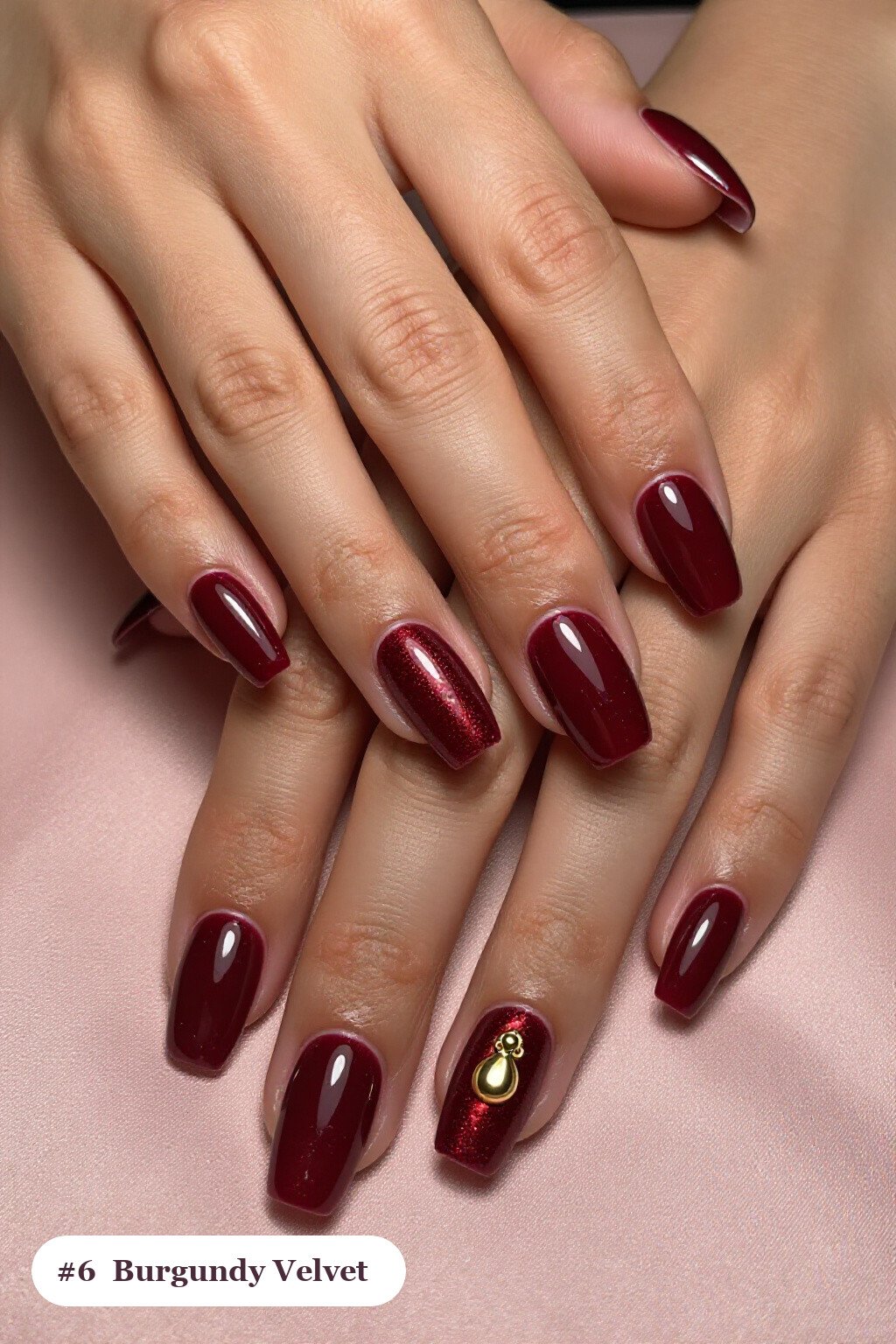 Burgundy Velvet Shimmer Christmas Square Nails with Gold Charm Accent - christmas square nails Burgundy Velvet Shimmer Christmas Square Nails with Gold Charm Accent - christmas square nails
