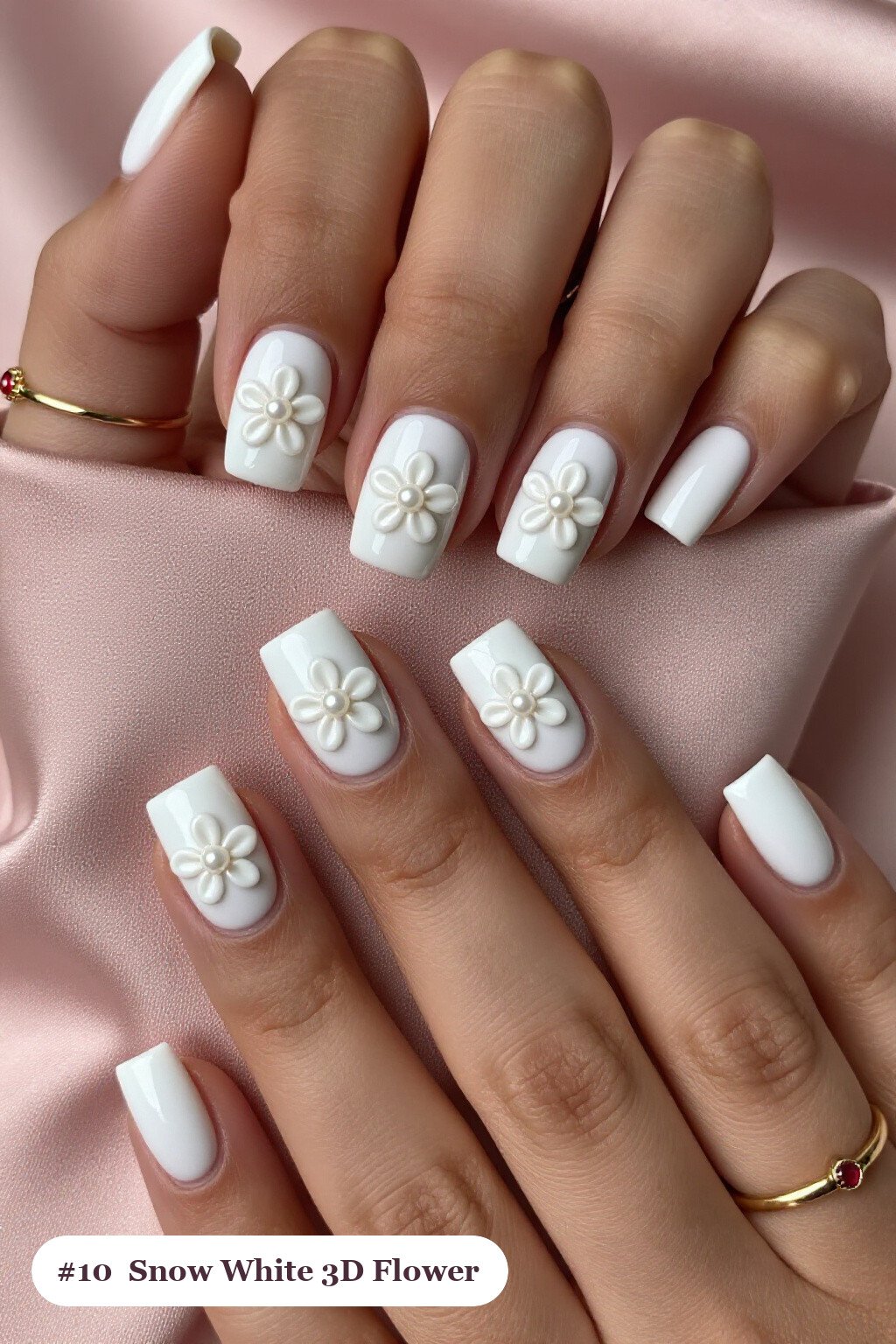 Snow‑White Square Nails Featuring 3D Pearl Flowers - christmas square nails short Snow‑White Square Nails Featuring 3D Pearl Flowers - christmas square nails short