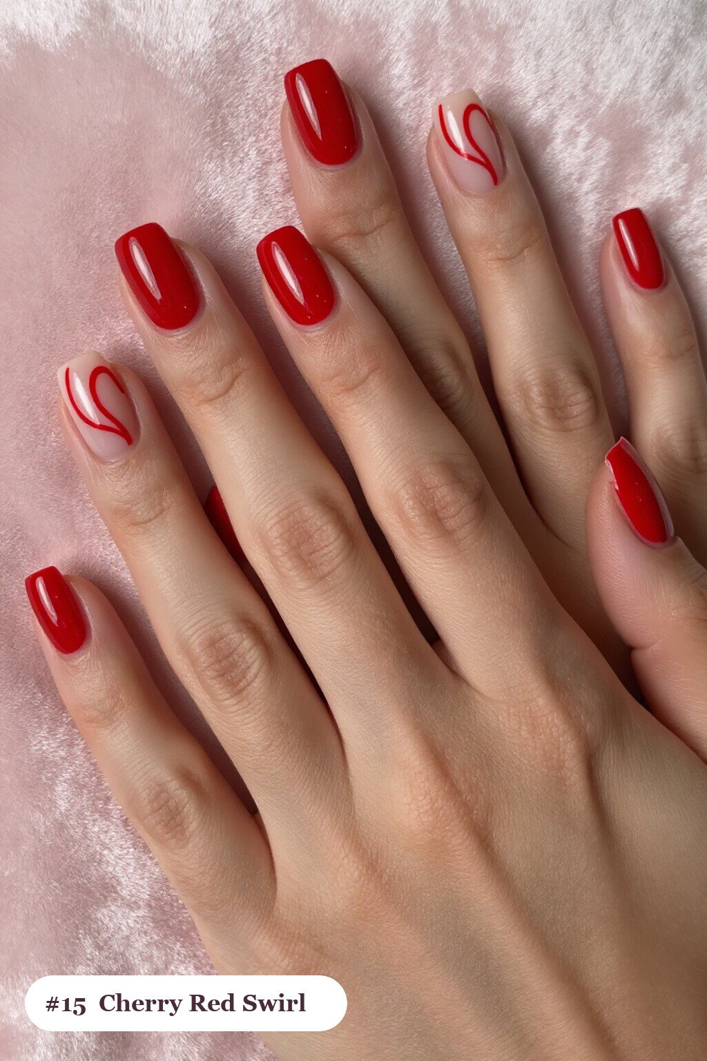 Cherry Red Square Nails Swirled with Contrasting Hand‑Painted Lines: On Short Nails - christmas square nails short Cherry Red Square Nails Swirled with Contrasting Hand‑Painted Lines: On Short Nails - christmas square nails short