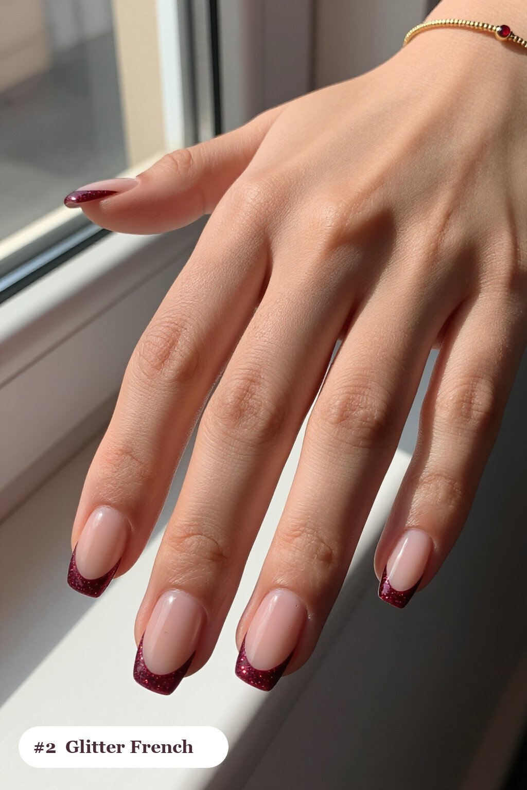 Burgundy Square Nails with Glitter‑Packed French Tips - christmas square nails short Burgundy Square Nails with Glitter‑Packed French Tips - christmas square nails short