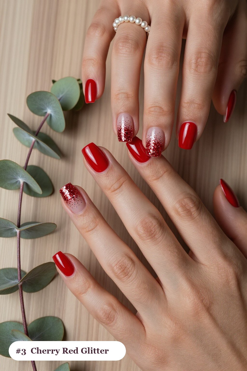 Cherry Red Square Nails with Glitter Gradient from Cuticle - christmas square nails short Cherry Red Square Nails with Glitter Gradient from Cuticle - christmas square nails short