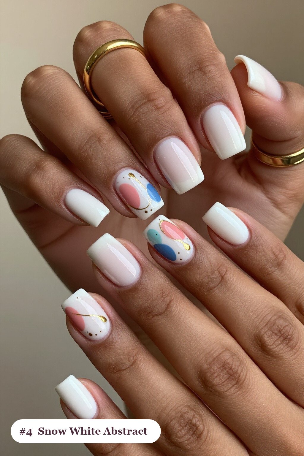 Snow‑White Square Nails with Abstract Color Blobs and Gold Accents - christmas square nails short Snow‑White Square Nails with Abstract Color Blobs and Gold Accents - christmas square nails short